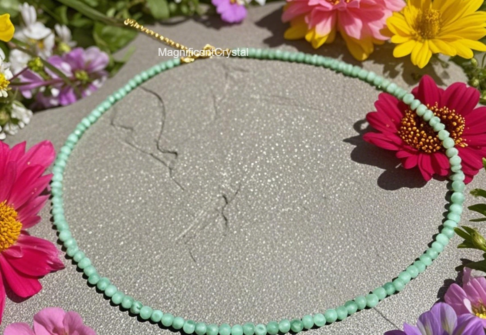 Natural Amazonite Dainty Blue Crystal Beaded Anklet With Silver Chain Women Gift
