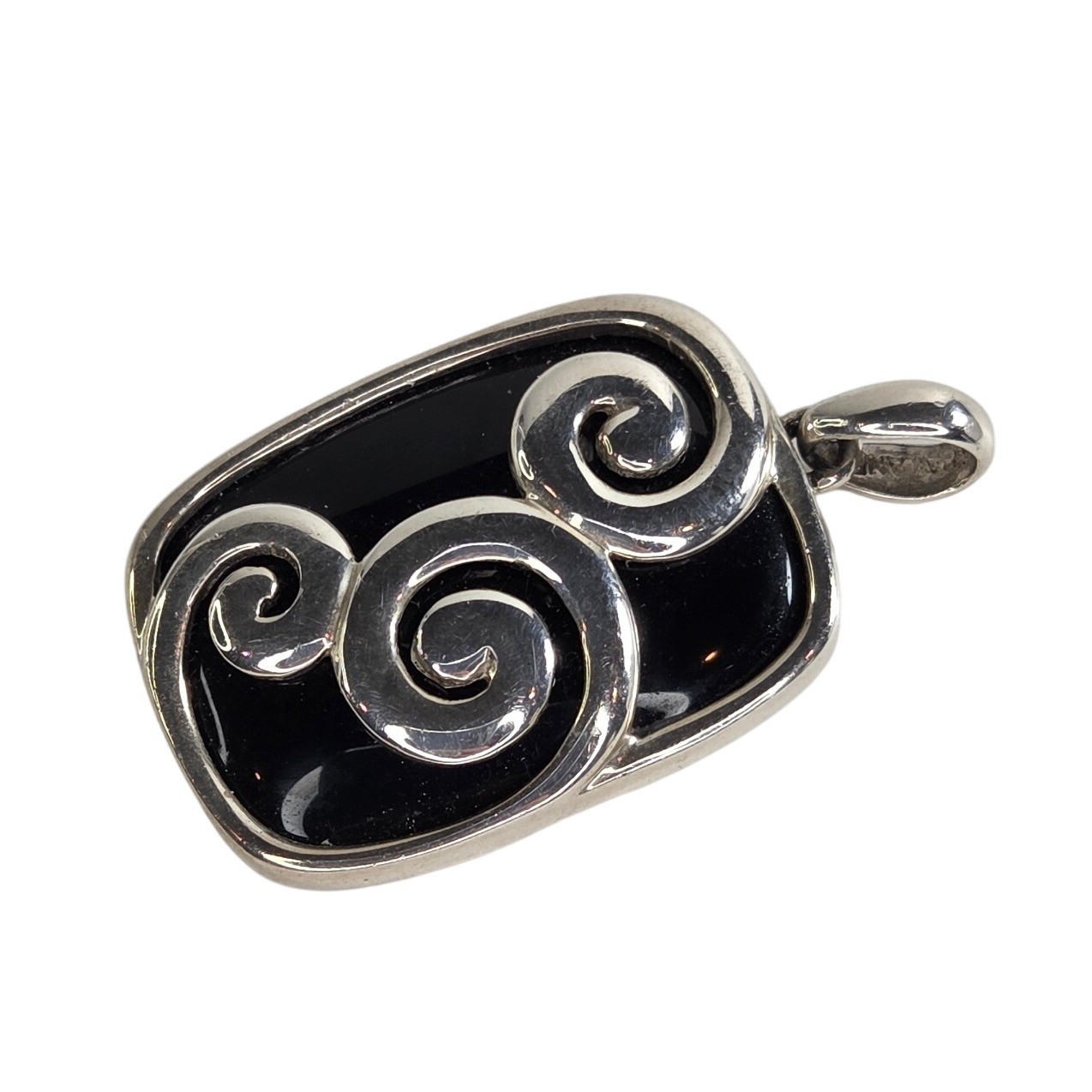 A925 Sterling Silver Black Stone Swirl Pendant 1.45″ x .8″ 8.7g