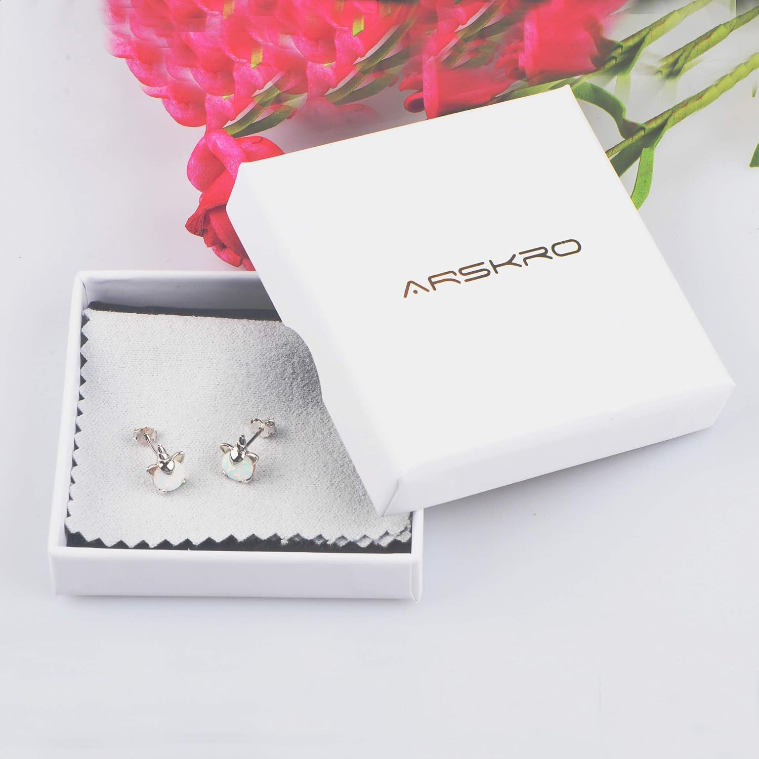 Unicorn Earrings for Girls, Hypoallergenic Fire Opal Stud Earrings S925 Sterlin