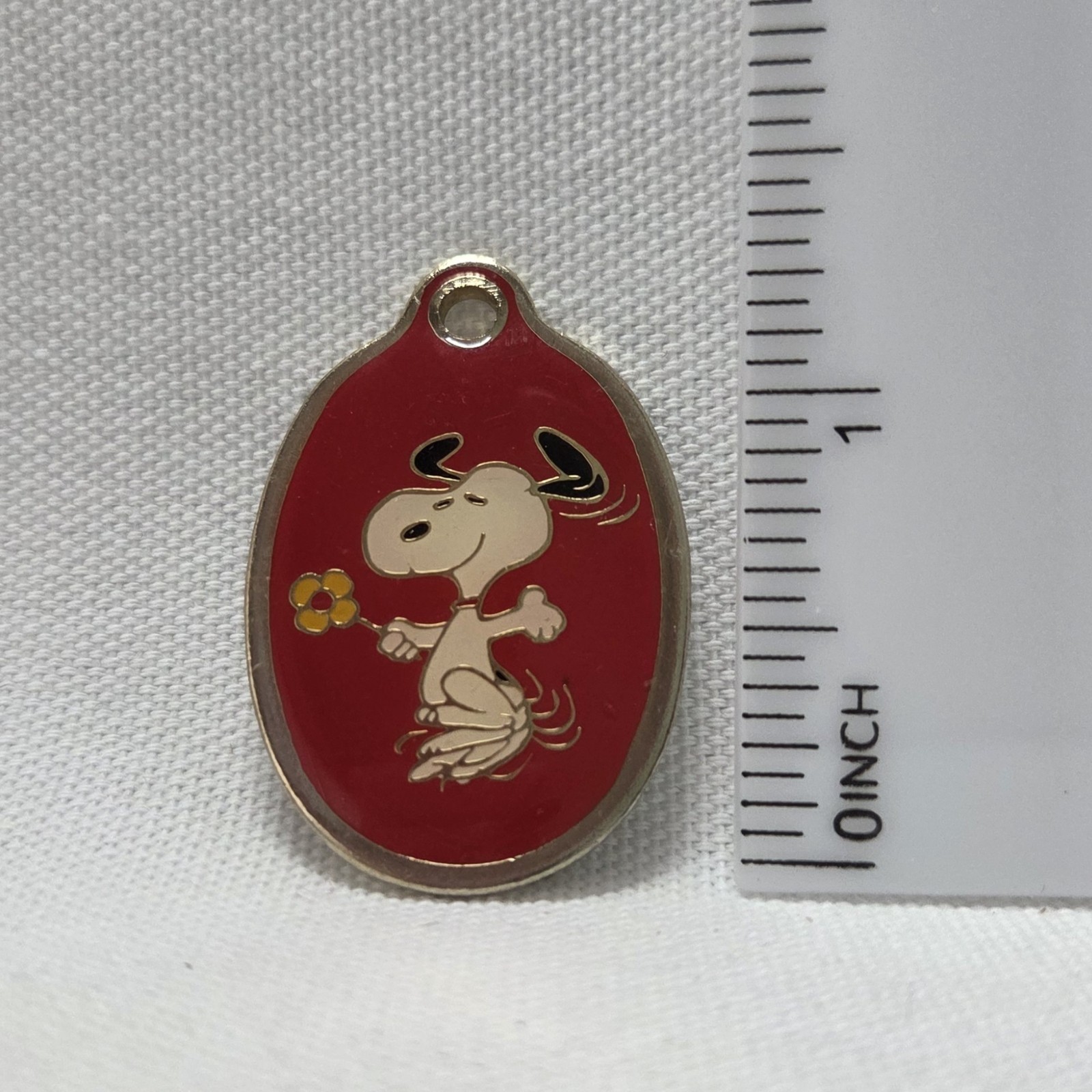 VINTAGE Dancing Snoopy Enamel/Cloisonne Oval Keychain Charm