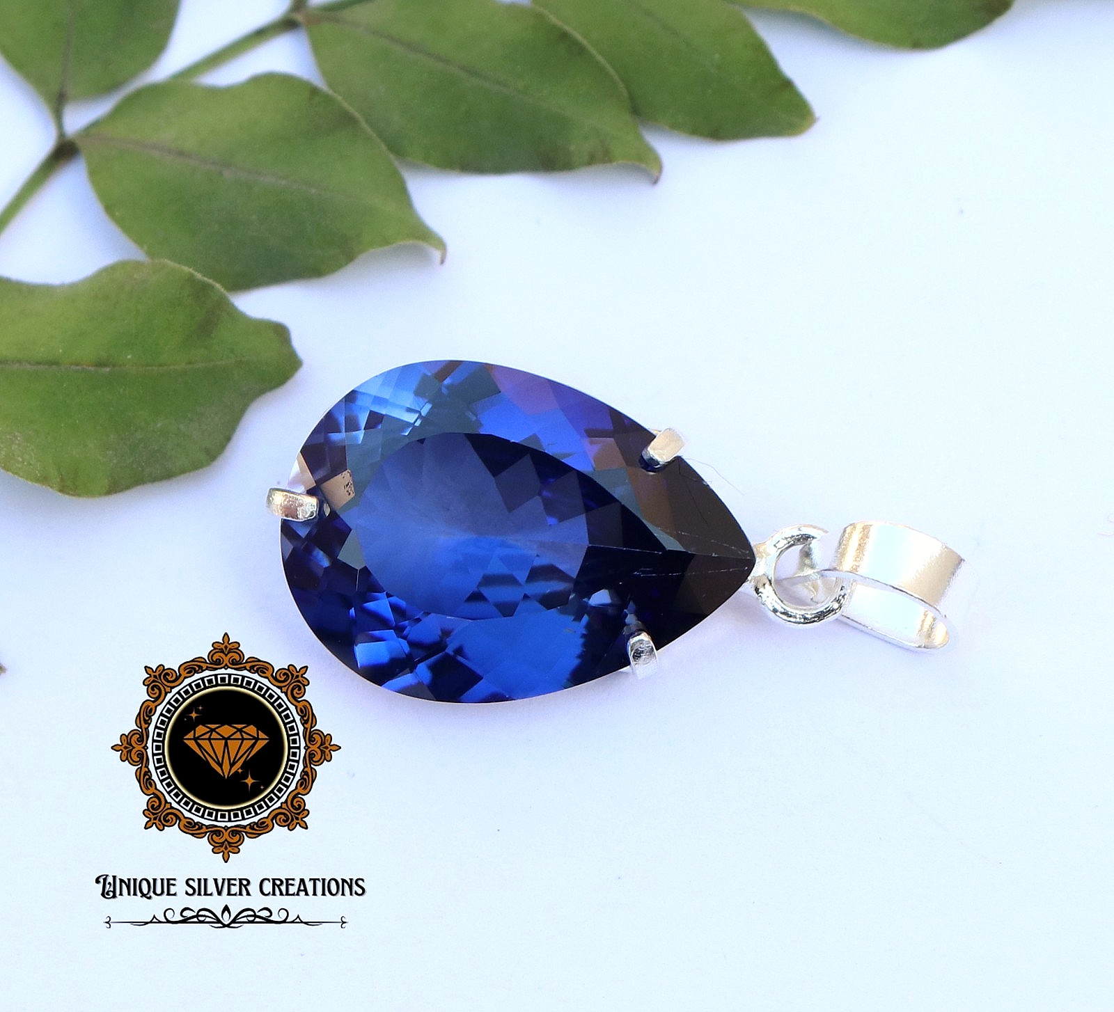 Natural Blue Tanzanite Certified Pear Gemstone 925 Solid Silver Pendant 23.20 Ct