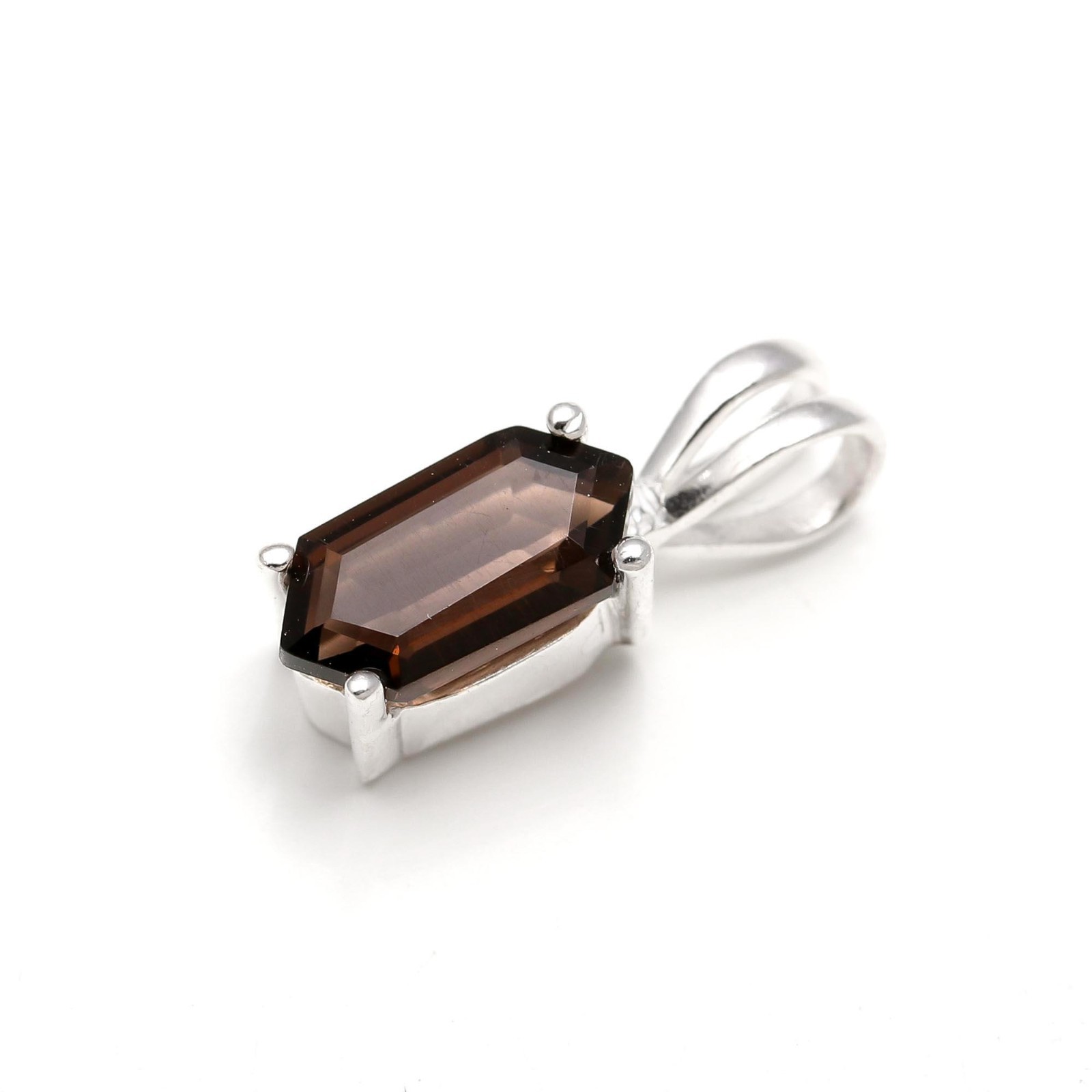 Natural Smoky Quartz Hexagon Pendant 925Sterling Silver Jewelry Gift For Lovers