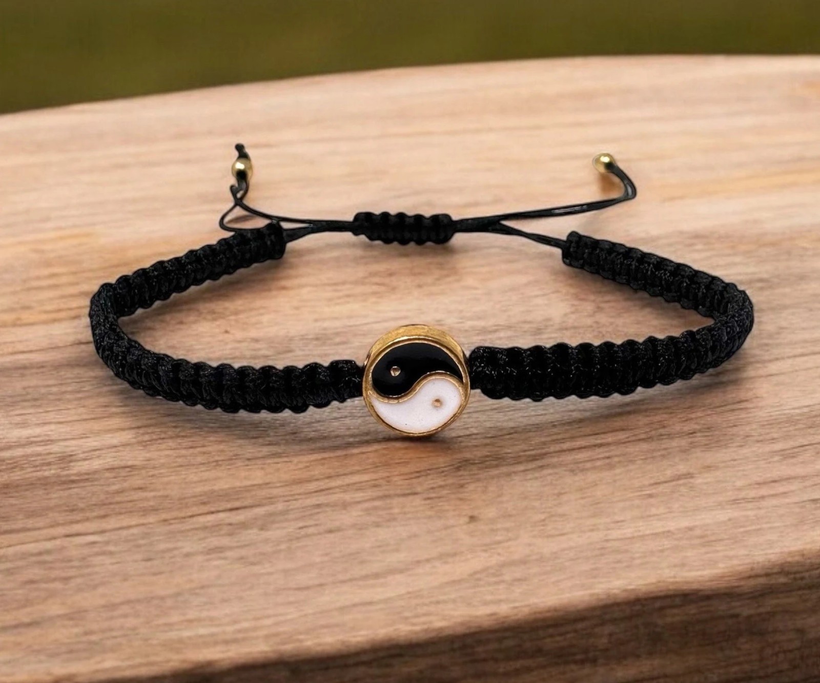 Yin Yang Bracelet Adjustable Black Braided Feng Shui Charm Unisex 5-10in