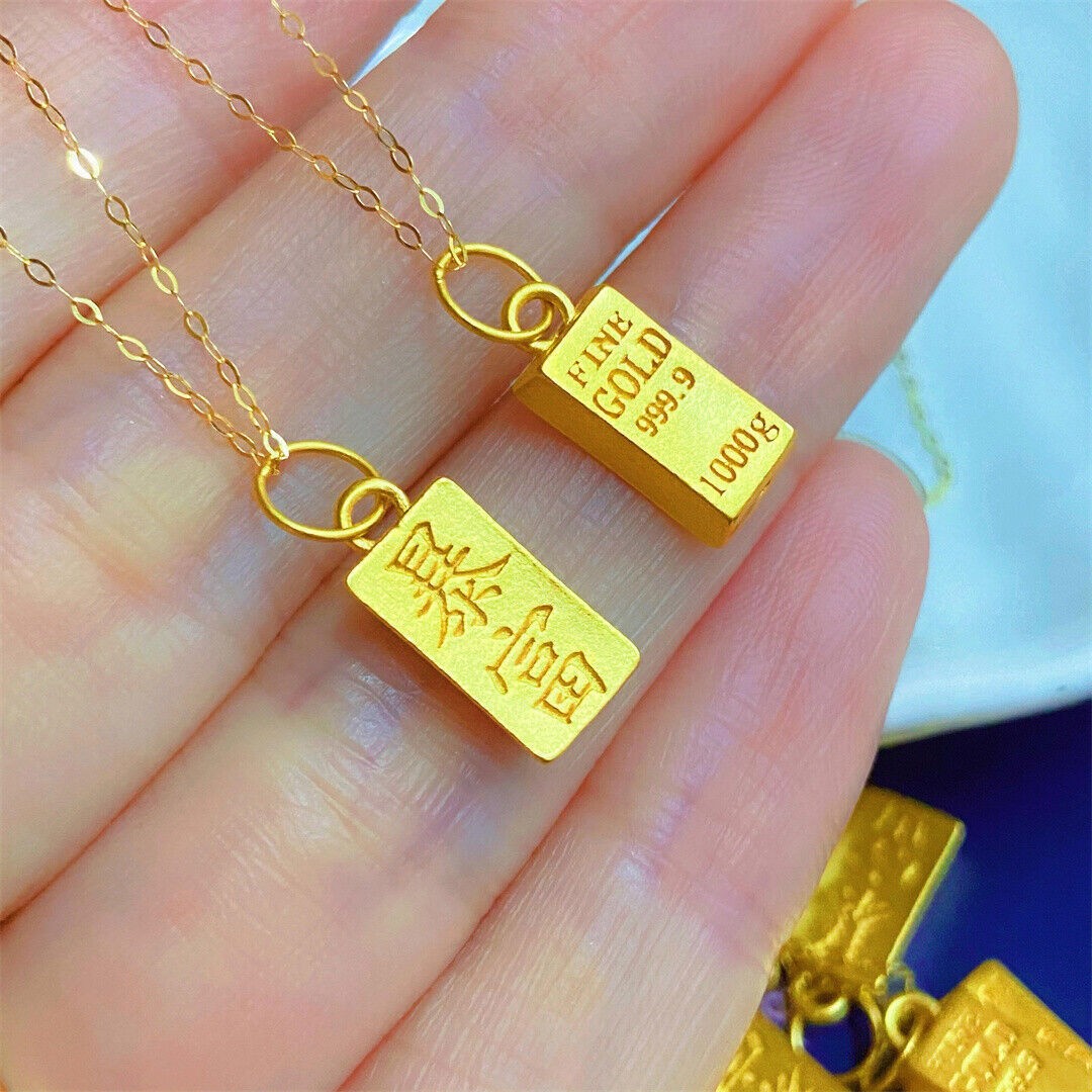 1pcs Pure 999 24K Yellow Gold Women 3D Gold New Oblong Oblong Small Pendant