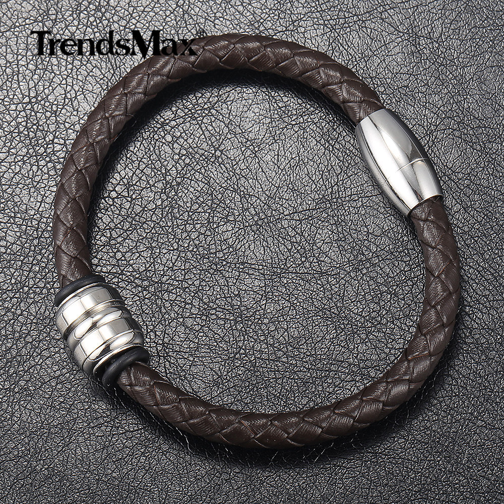 6mm Man-made Braided Leather Rope Bracelet Magnetic Clasp Bead Charm 7/8/9/10″