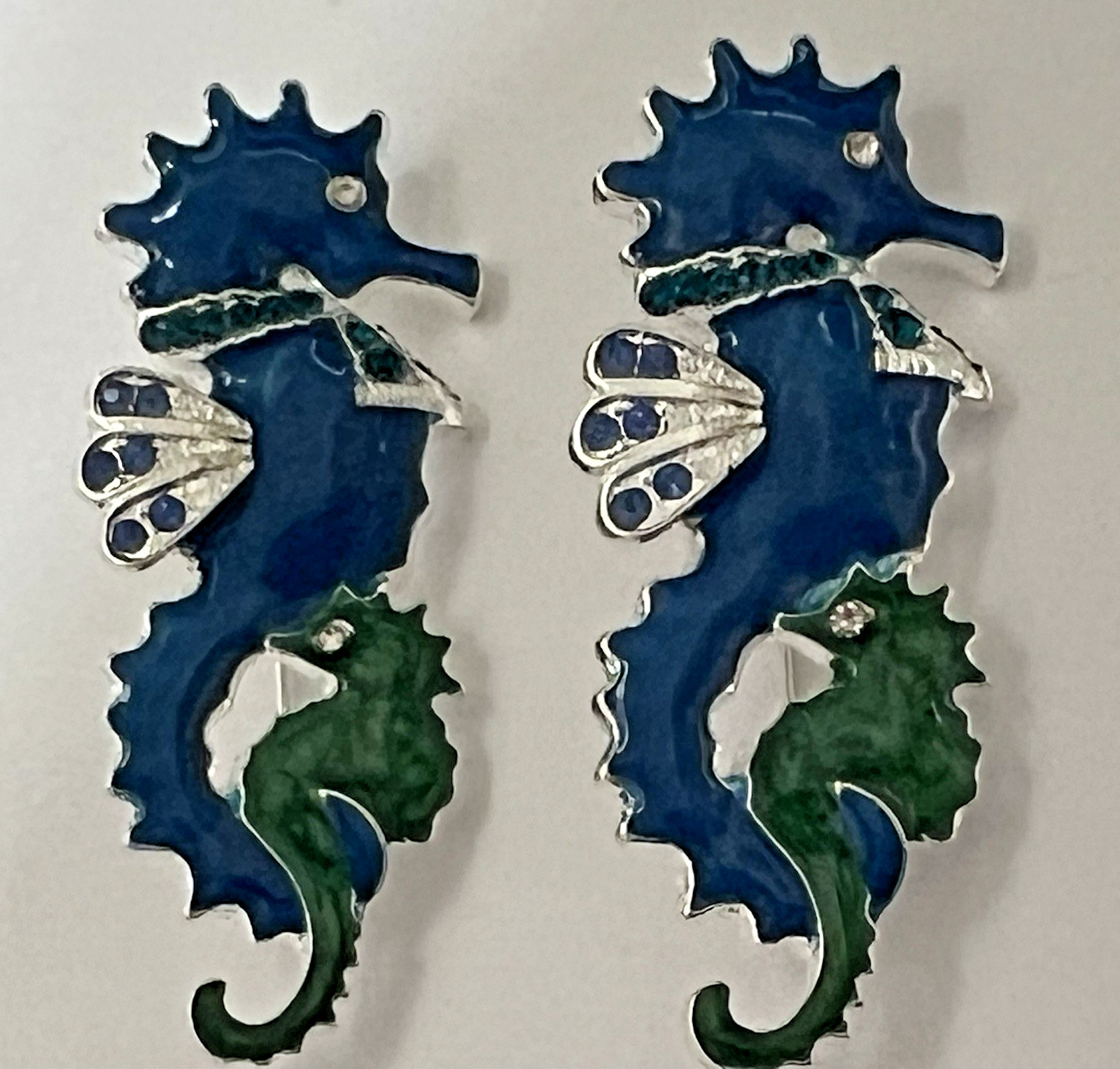 Crystal Rhinestone Seahorse Brooch LOT Pin Glass Vintage Sea Horse Blue Green