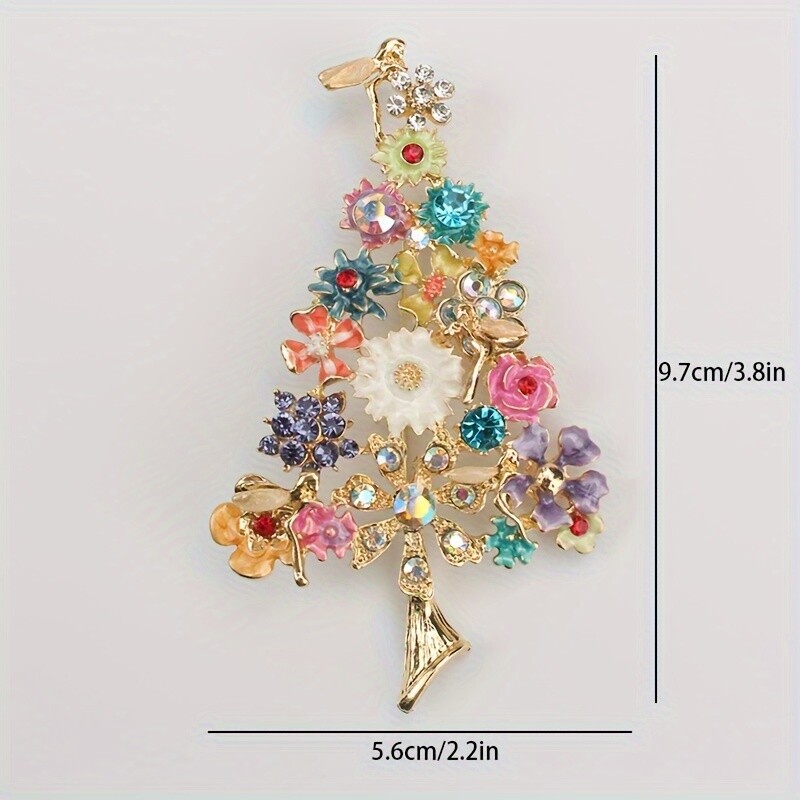 Colorful Christmas Tree Brooch with Rhinestone Corsage Accessory for Women