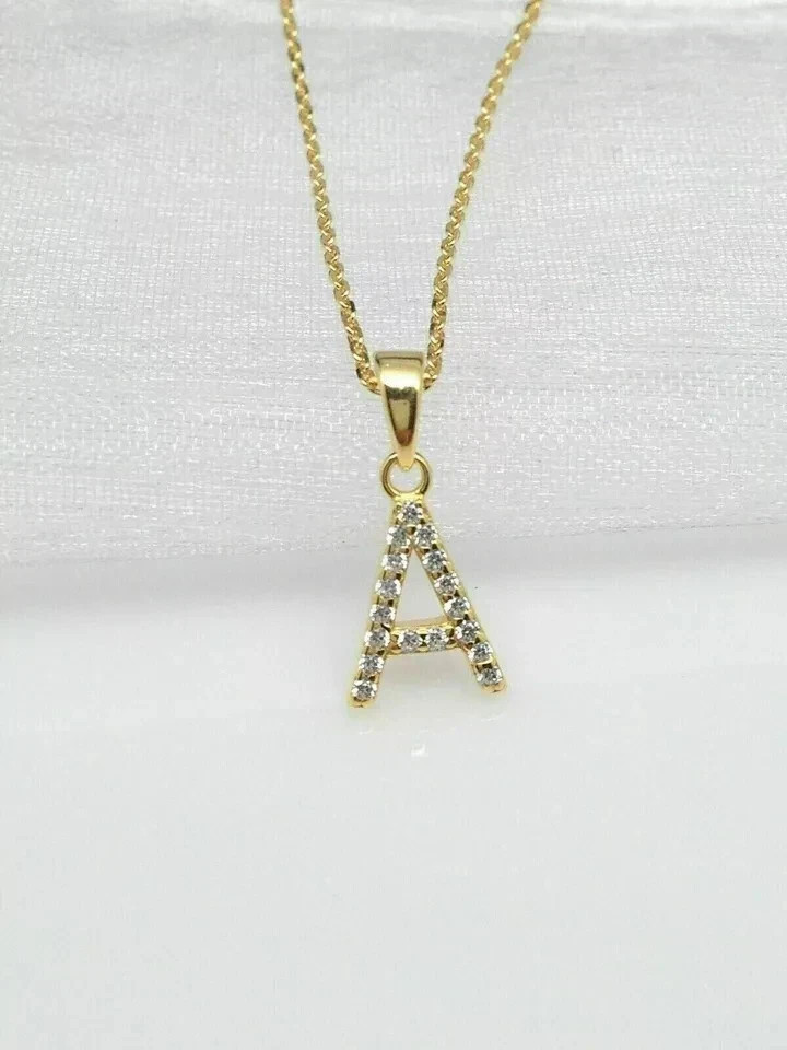 1.00 Ct Simulated Diamond Initial Letter “A” Pendant 14K Yellow Gold Plated