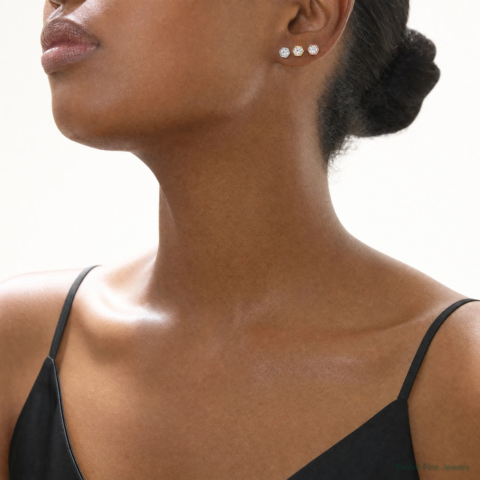 Sterling Silver RH-Plated Rose And Gold-Tone CZ Set Of 3 Post Earring Set