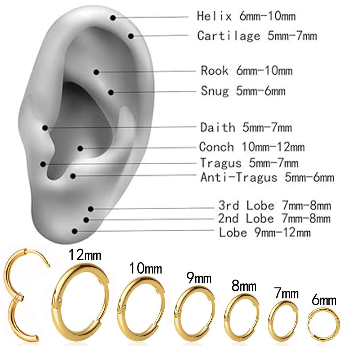 1 Pair 6Mm Small Hoop Earrings for Women, Dainty (Thickness: 1.6MM), Gold