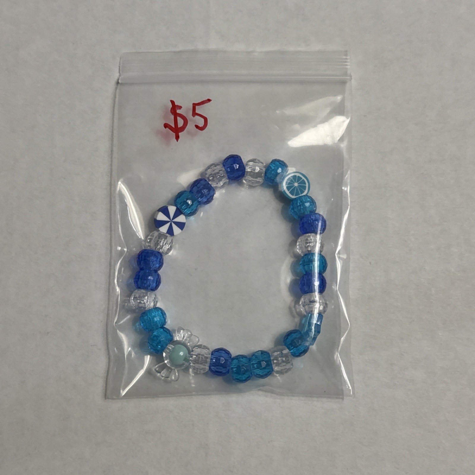 Blue White themed handmade bracelet (Adult/Teen Size)