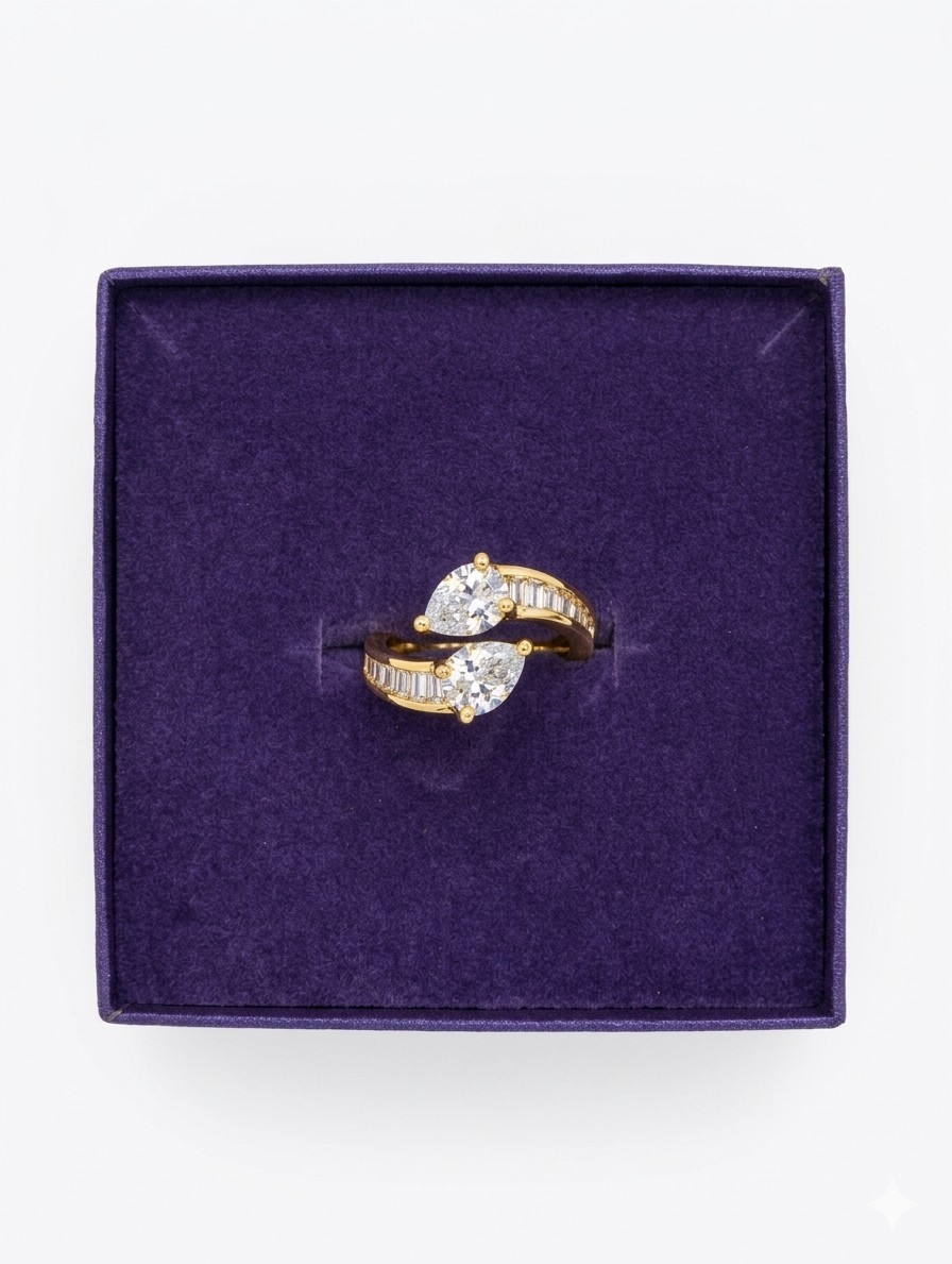Gold Tone Clear Two-Stone Bypass Band Ring Size 7, Clear Stone Color