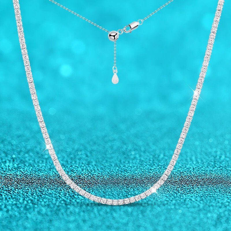 2mm D Color Moissanite Tennis Chain Necklace S925 Silver Women Adjustable Choker