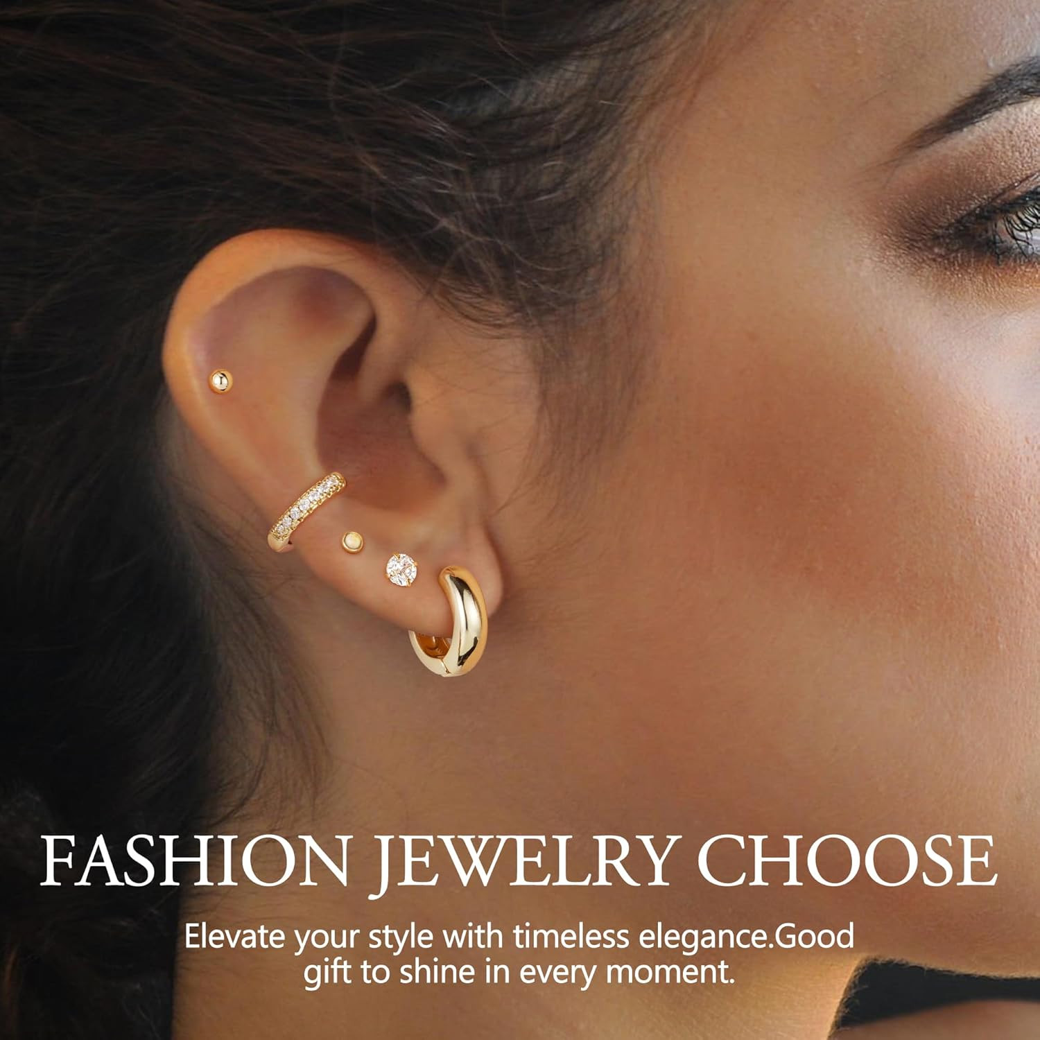 12 Pairs Hypoallergenic 14K Gold Plated Hoop Earrings for Women | Dainty Huggie