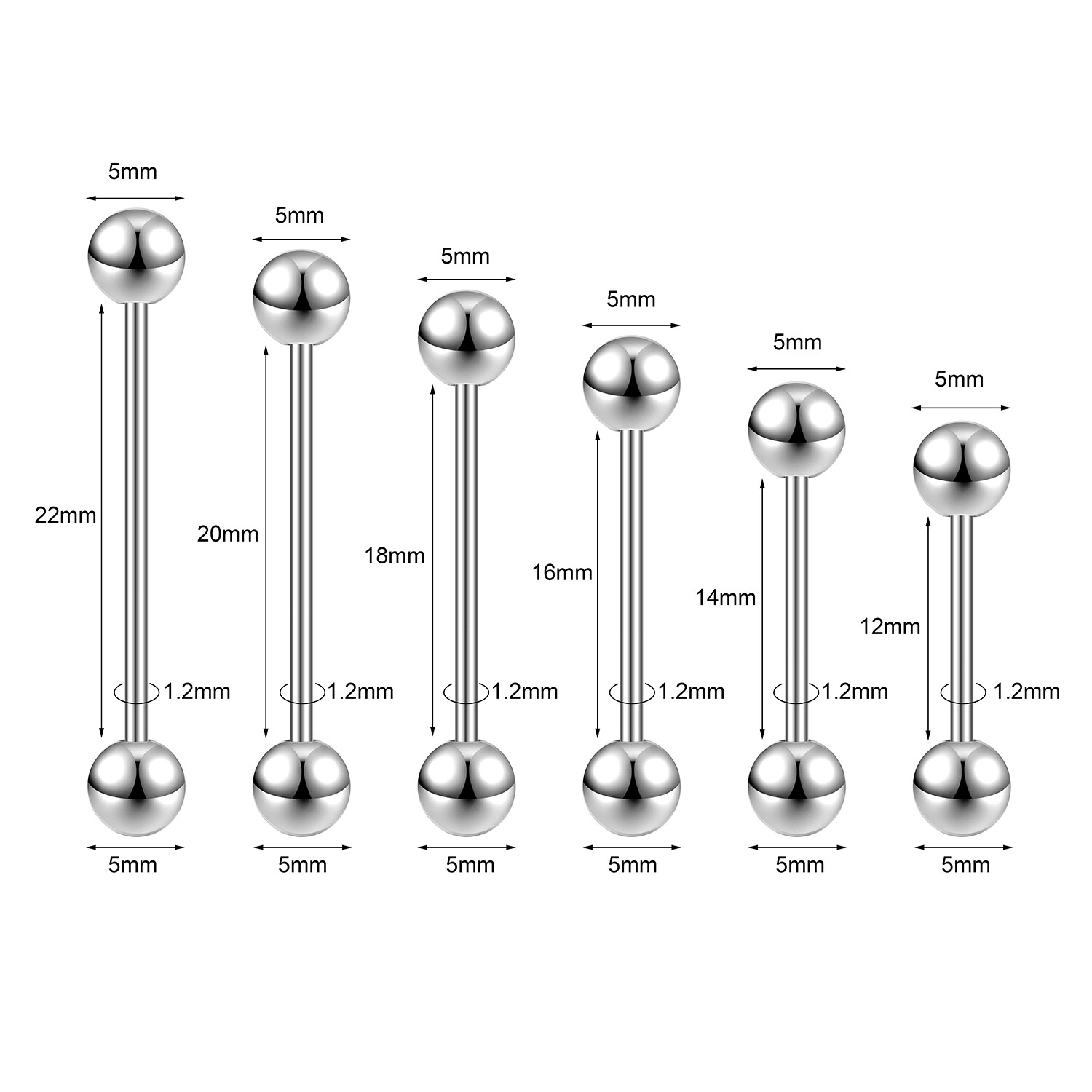 12mm-60mm Stainless Steel Industrial Barbell Piercing Cartilage Earrings Jewelry
