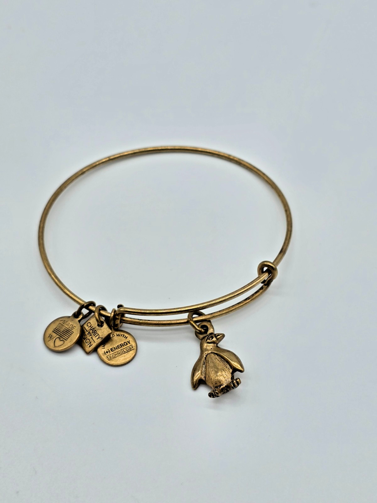 Alex and Ani PENGUIN Charity by Design Rafaelian Gold Charm Bangle Bracelet