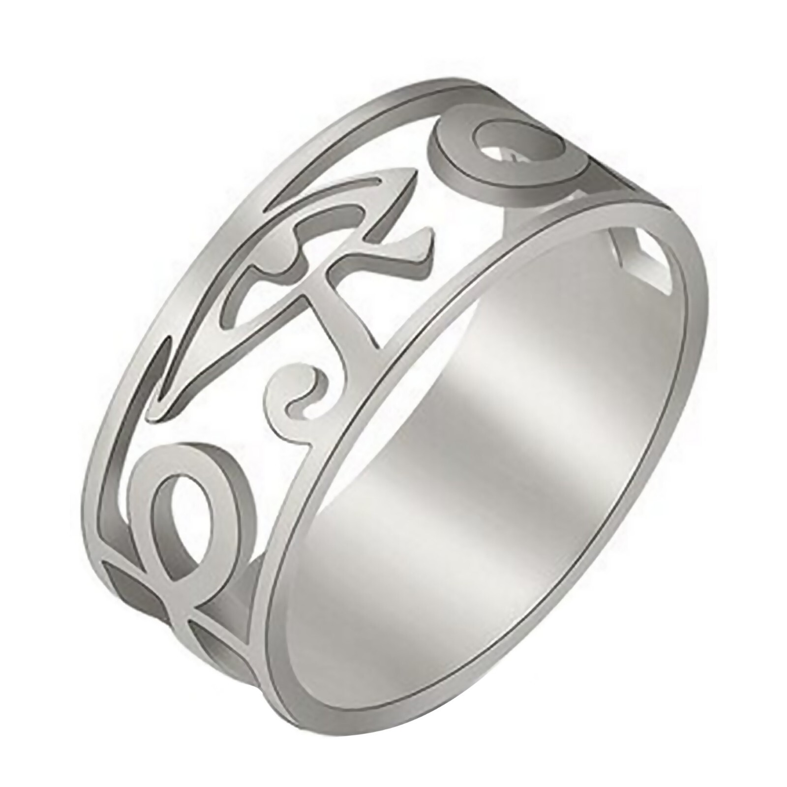 Eye of Ra Ring Silver Surgical Stainless Steel Egyptian Ankh Band Horus