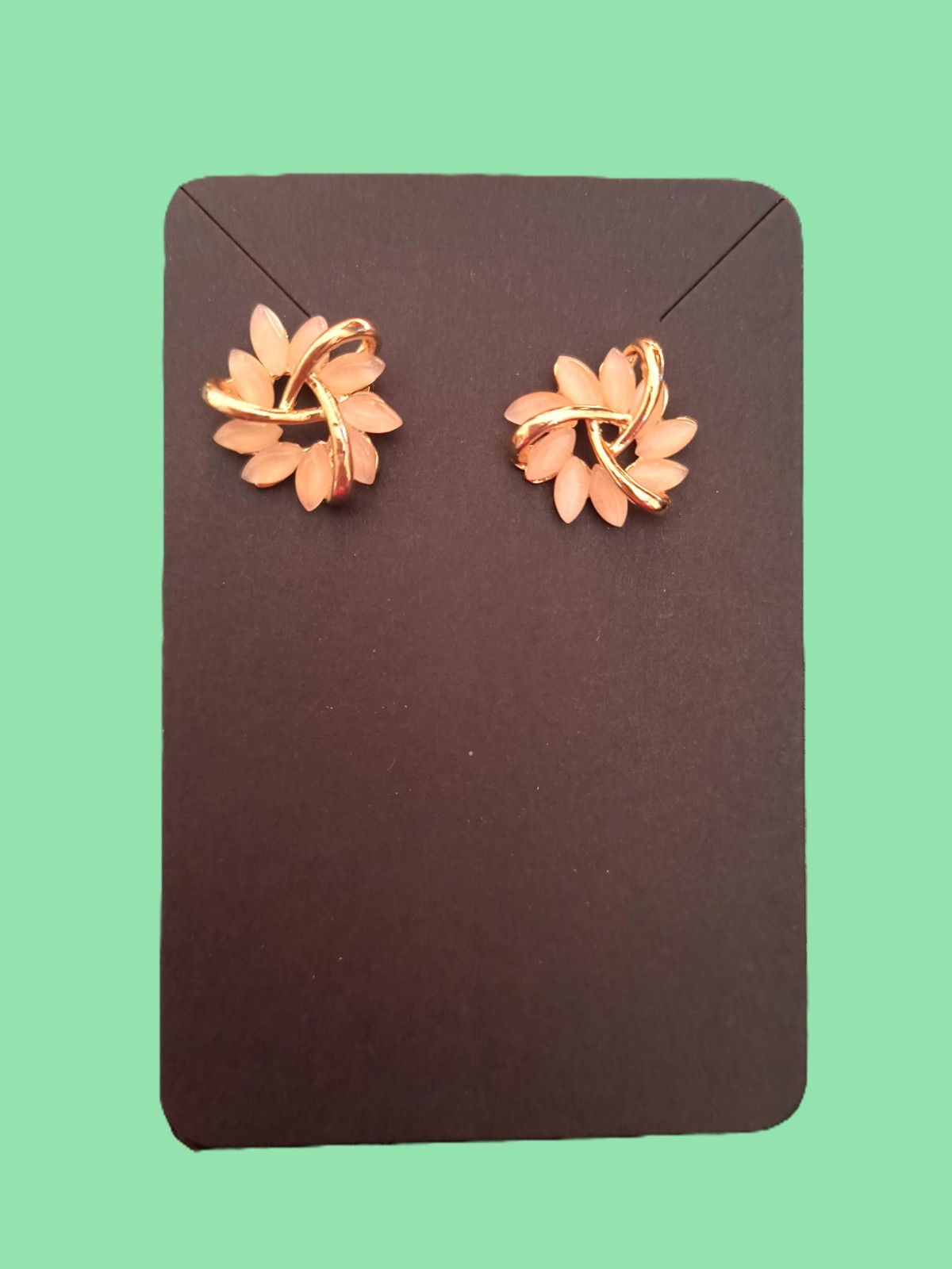 French Petal Women’s Stud Earrings Goldtone Pale Peach Color La Pousette Closure