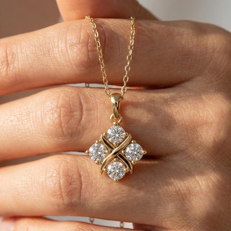 Elegant Round Cut Lab Grown Diamond 10k Solid Gold Pendant For Her Birthday Gift