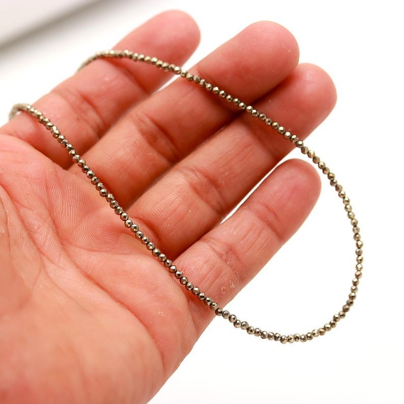 Dainty 2-3MM Gold Pyrite Faceted Round Gemstone Beads Confidence Necklaces 32”