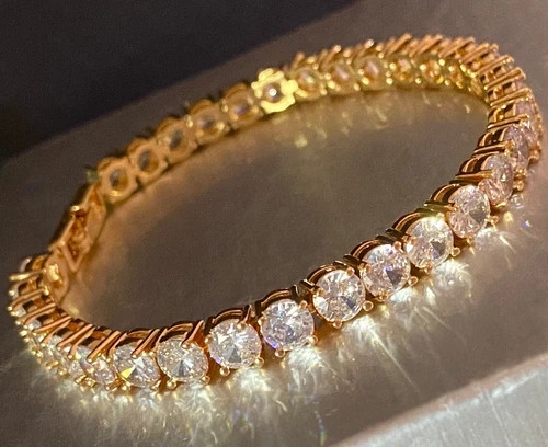 14CTW Simulated Diamond Tennis Bracelet 18k Gold Plated Wedding Jewelry Gift