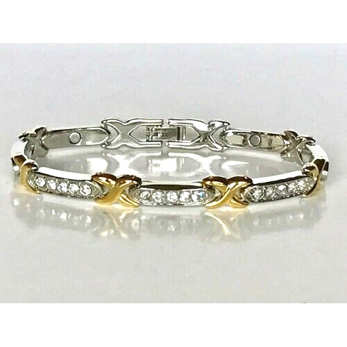 Women Magnetic Bracelet CRYSTAL BARS & Gold Plated Hugs 💝Nice Gift Beautiful #
