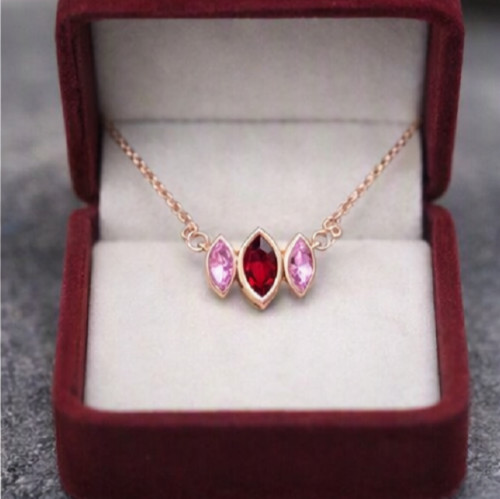 4ct Marquise Simulated Red Ruby/Pink Sapphire Necklace Elegant Rose Gold Finish