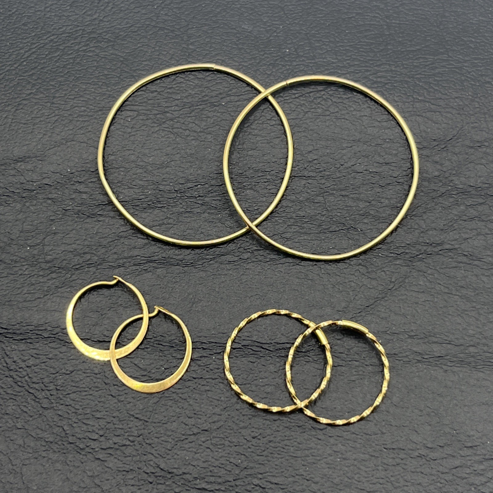 Lot of 3 Marked 14K Yellow Gold Hoop Earrings Twist Flat Tube Minimalist 2.16g