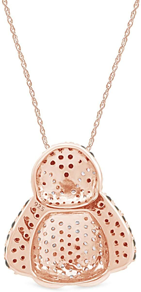 Penguin Simulated Diamond Pendant Necklace 14k Rose Gold Plated Sterling Silver