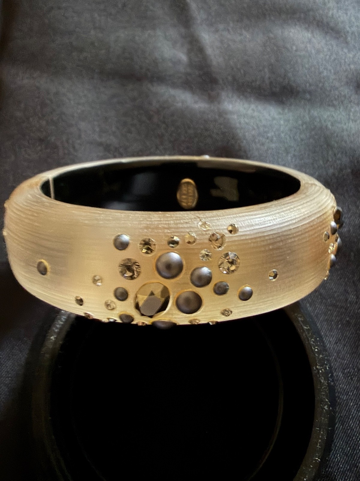 Alexis Bittar Crystal Studded Frosted Metal Lucite Hinged Bracelet Circa 2010