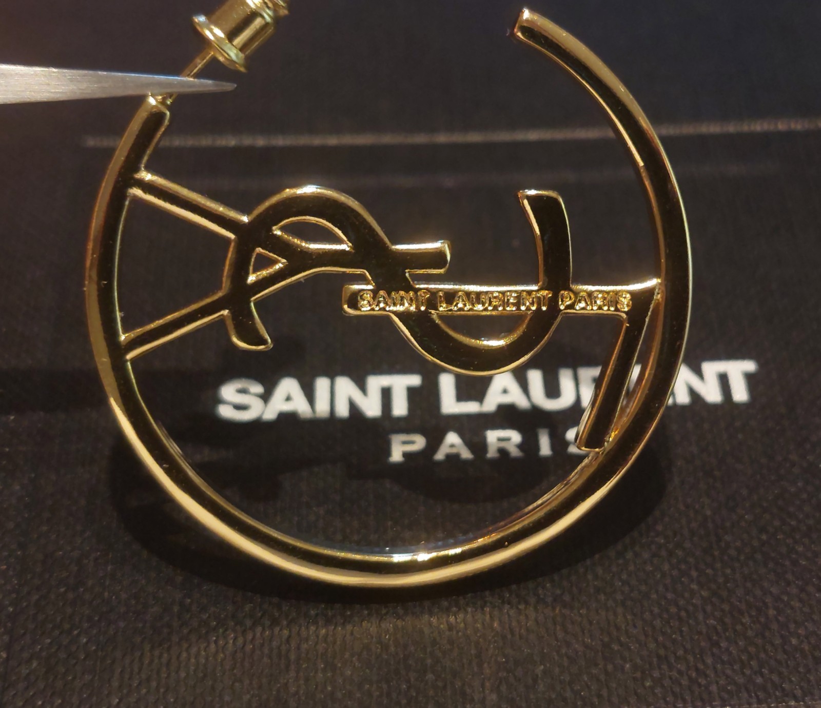 YVES SAINT LAURENT CRYSTAL HOOP EARRINGS – Box Included