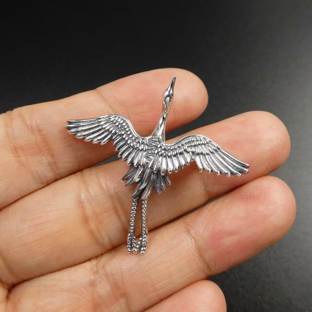 Unique Sterling Silver Open Wing Flying Egret Stork Bird Brooch Pin Fine Details