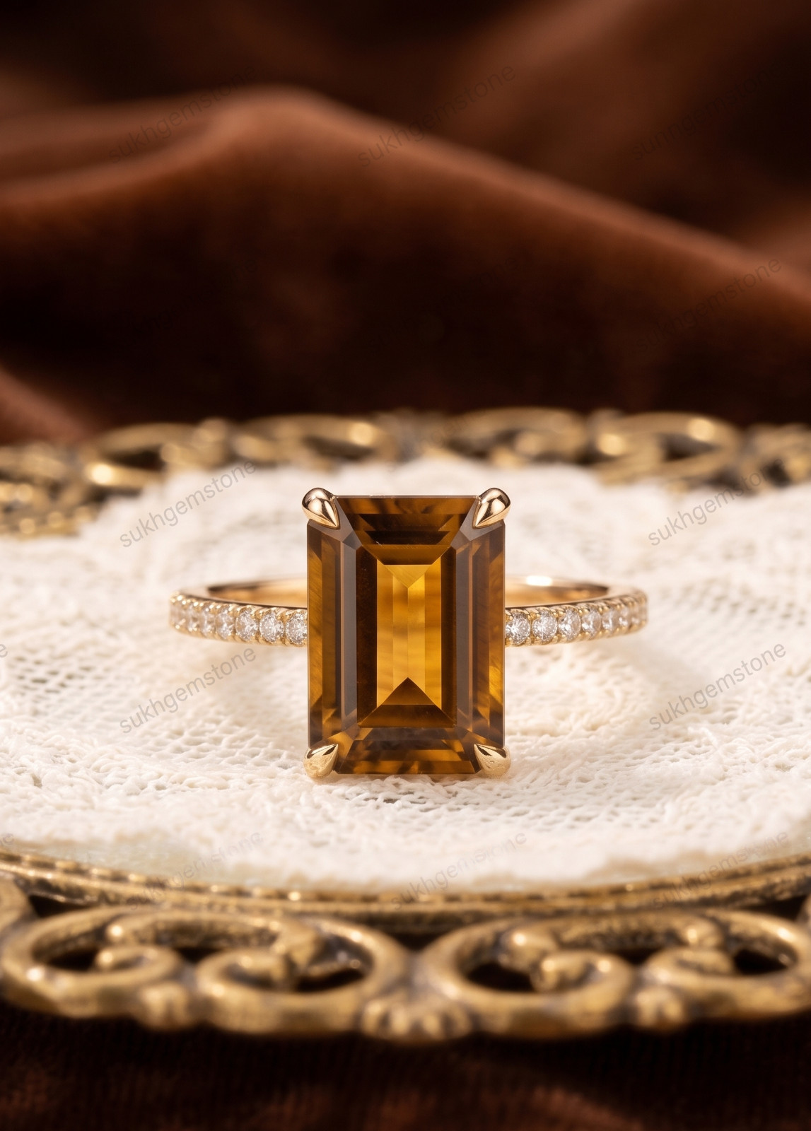 Smoky Quartz Ring, Brass Gold Alloy , Birthday Gift Her, Women Ring