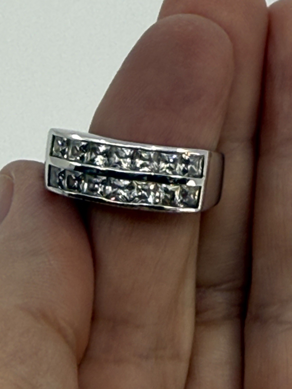 HMI 925 Sterling Silver Double Row CZ Ring 6.7 Grams Sz 10 Holsted Jewelers