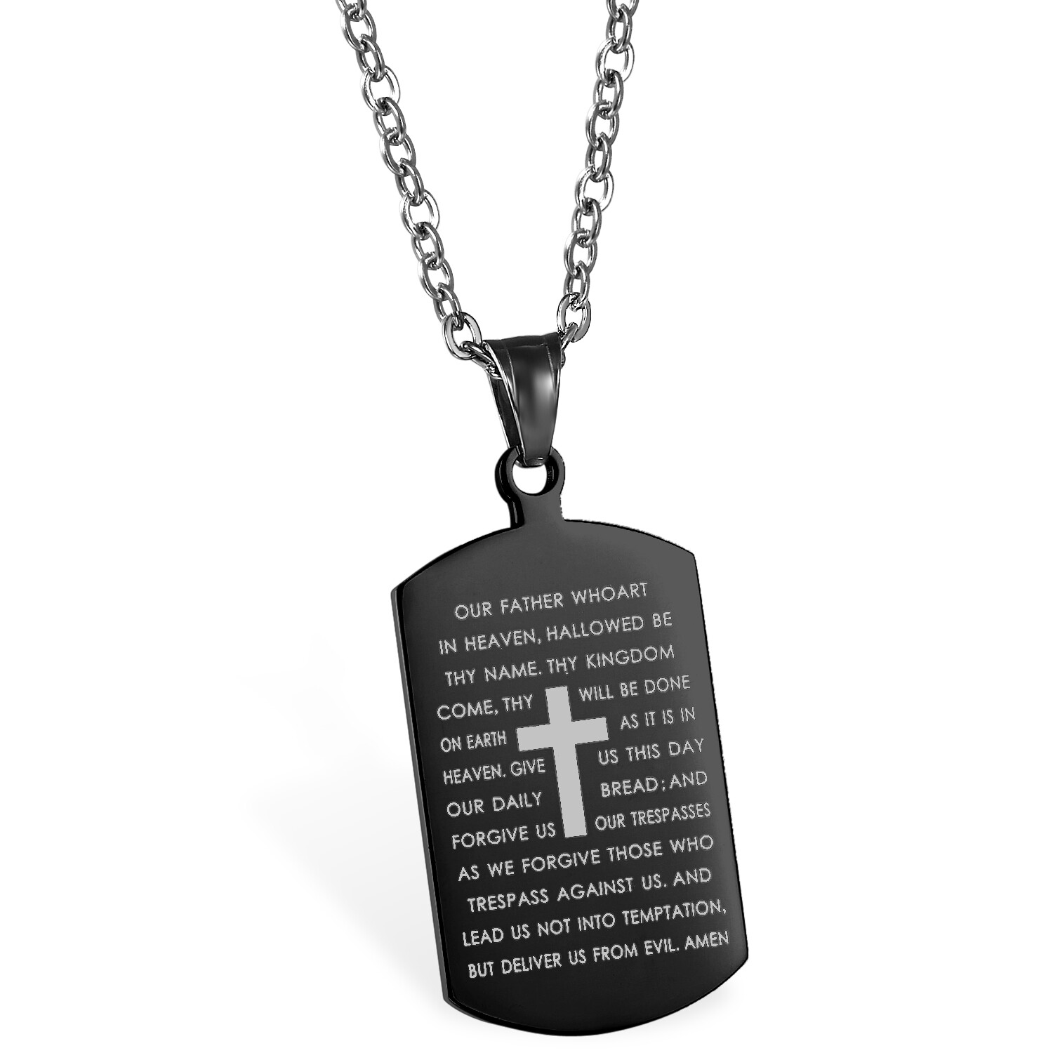 Mens Cross Crucifix Bible Prayer Dog Tag Pendant Stainless Steel Necklace 22″