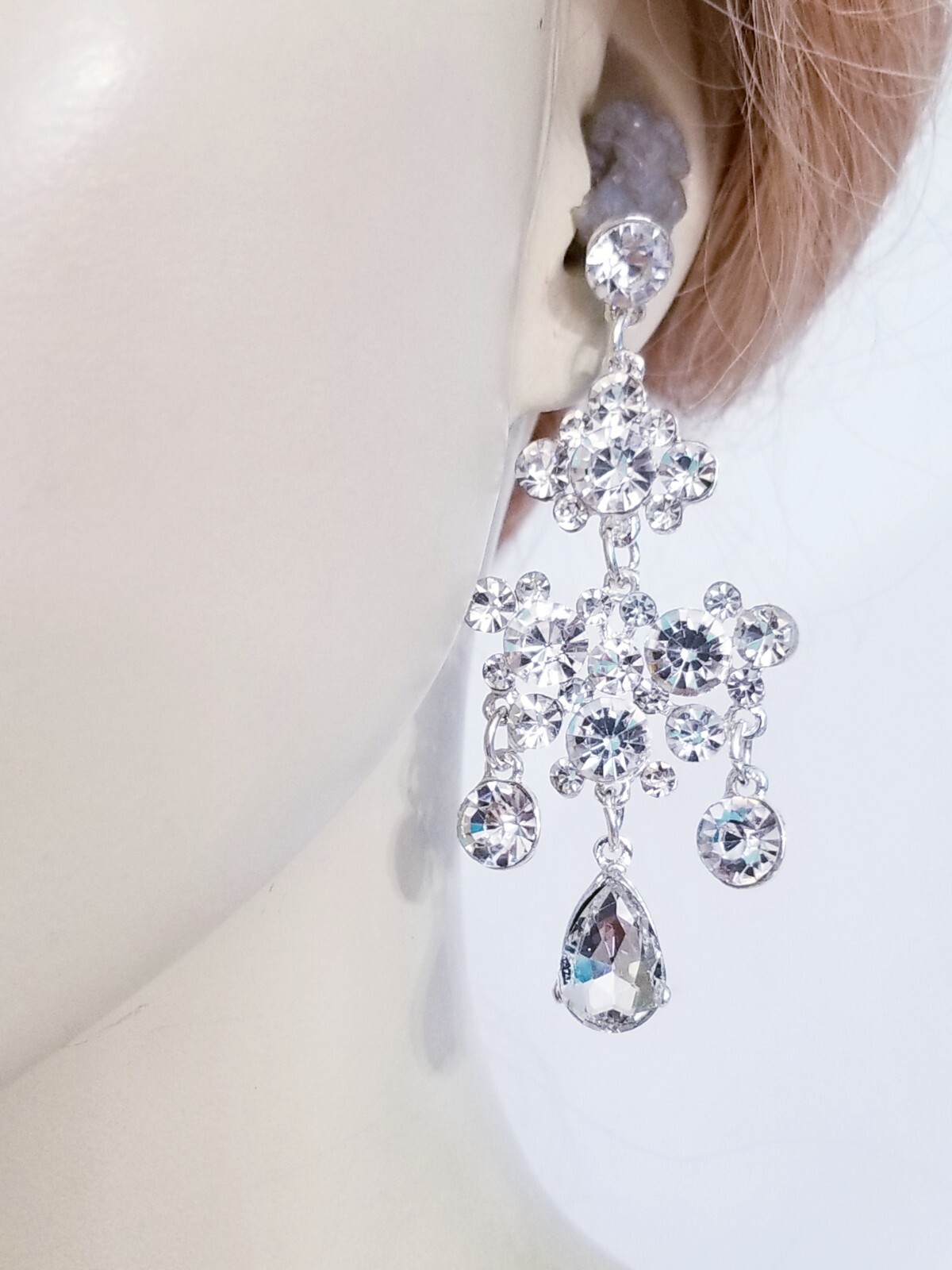 Clear Rhinestone Drop Earrings Bridesmaid Prom Pageant Jewelry 3 inch