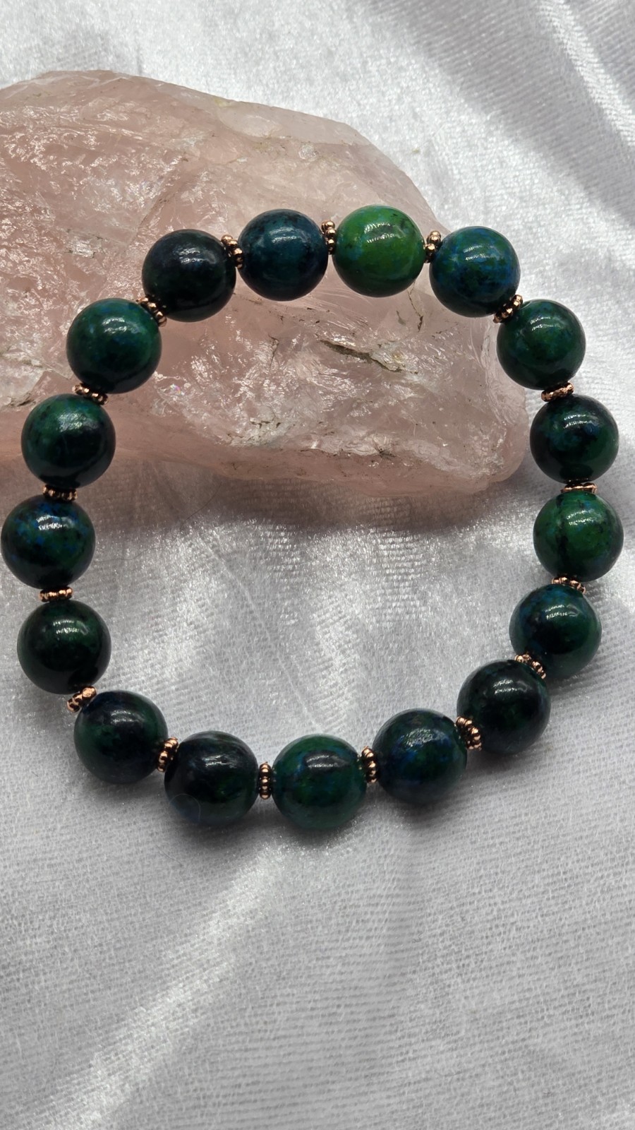Chrysocola w Copper Spacer 7.0 Inch Stretch bracelet