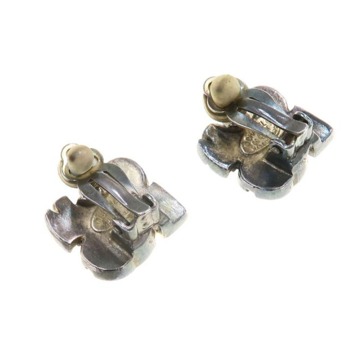 CHANEL CC Logos Yellow Clip-On Earrings Silver Tone 00T Auth #7979