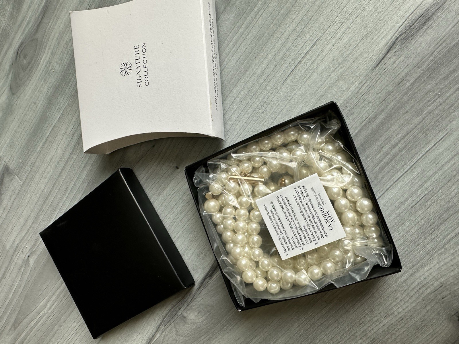 Avon North Star Triple Layer Pearlesque Necklace and Earrings Gift Set White