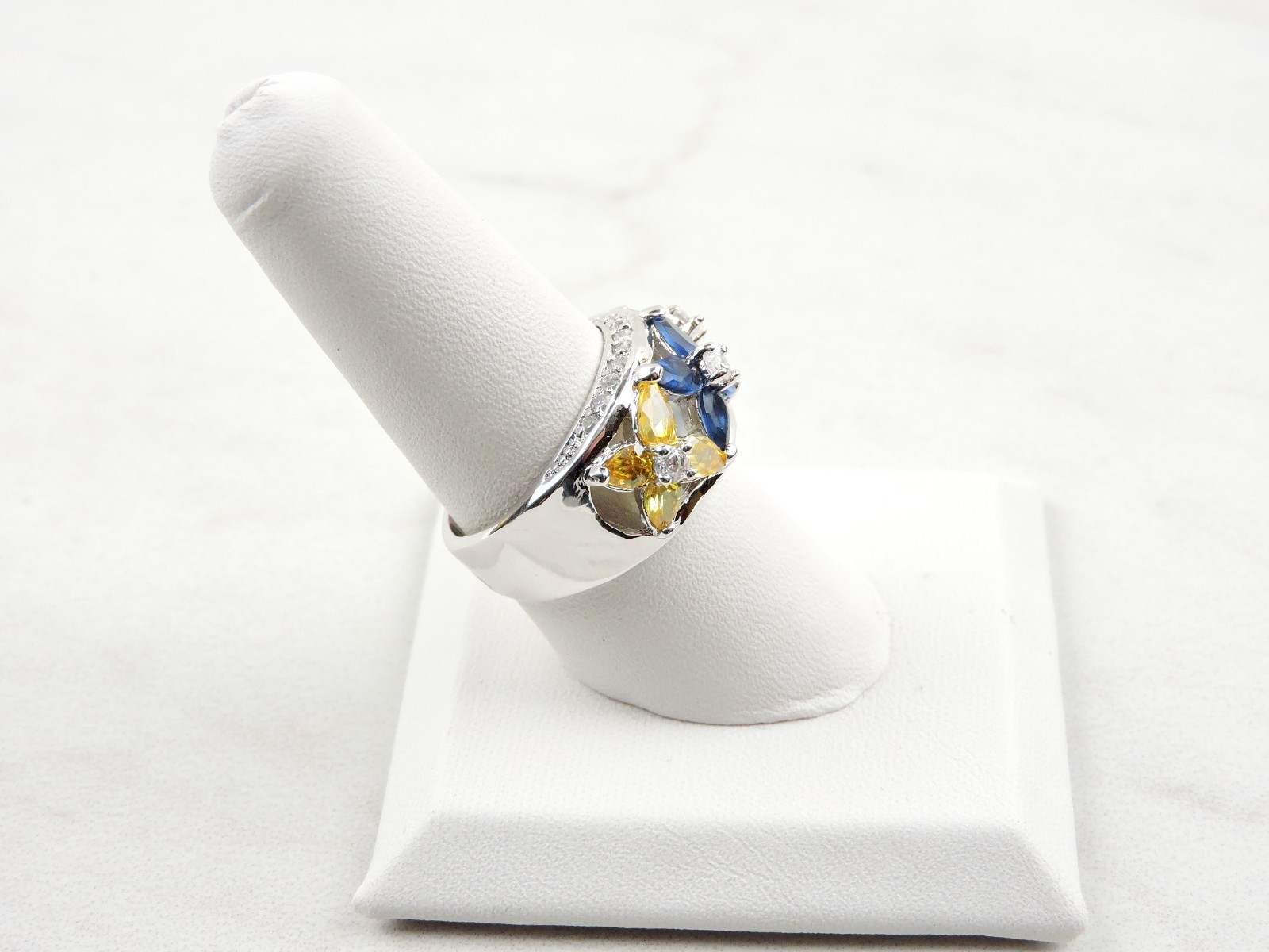 Sterling Silver 3.45 cttw Yellow, Blue And Green Pear Cut Cubic Zirconia Ring