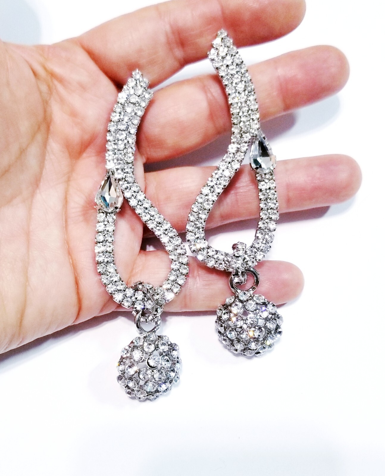 Bridesmaid Drop Dangle Chandelier Earrings 3.9 in Clear Rhinestone Pageant Prom