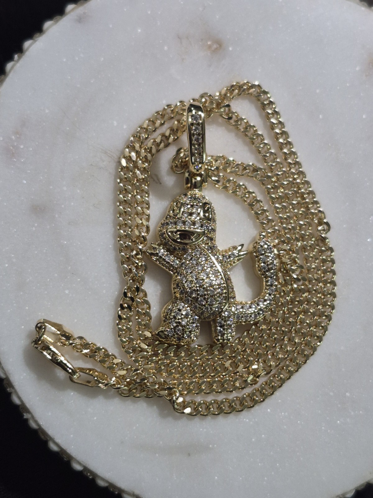 18in Gold Filled Charmander Pokémon Bling Necklace 18in