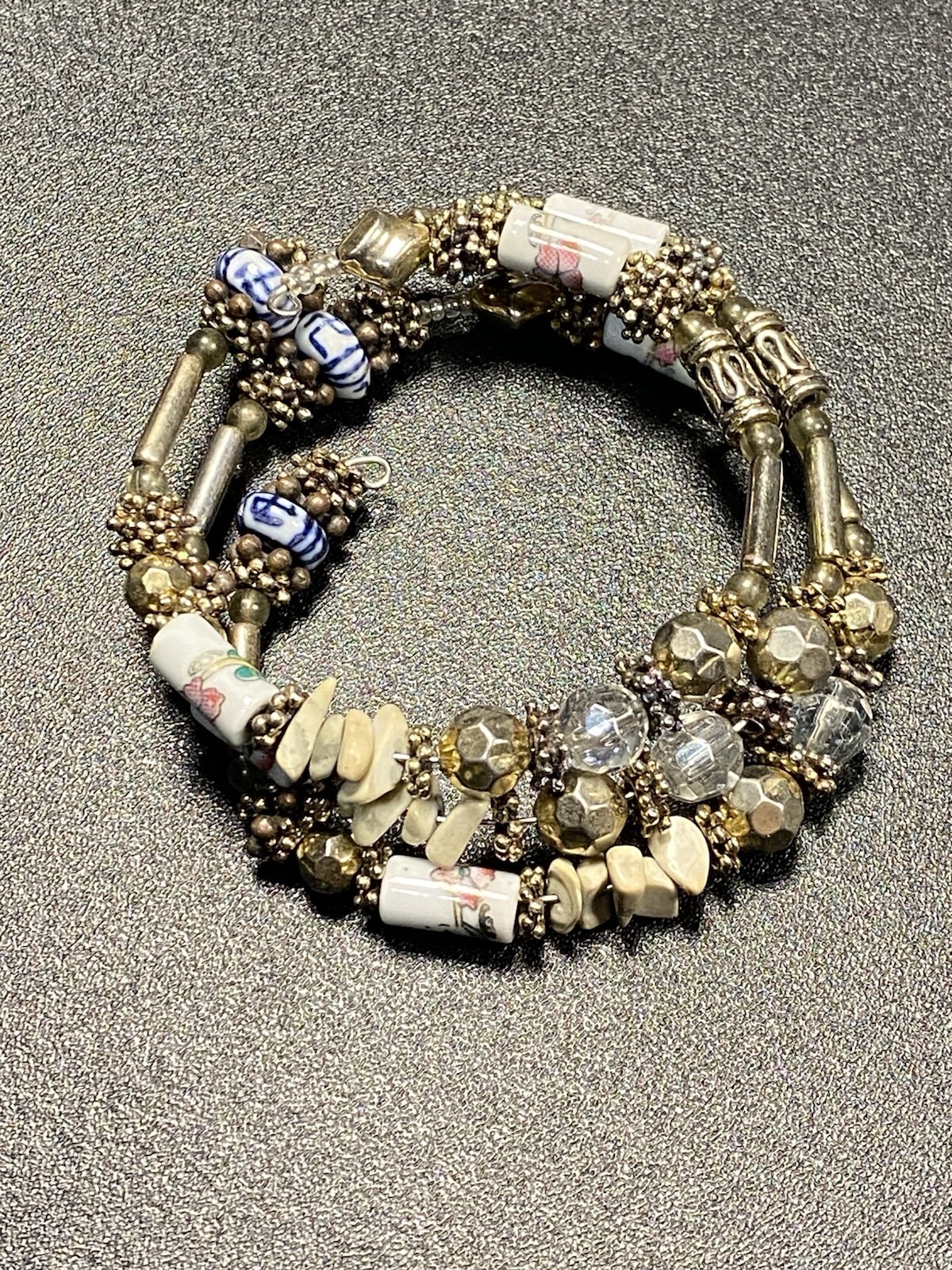 Premium Color Wheel Memory Wire Wrap Faceted Lampwork Beaded Bracelet