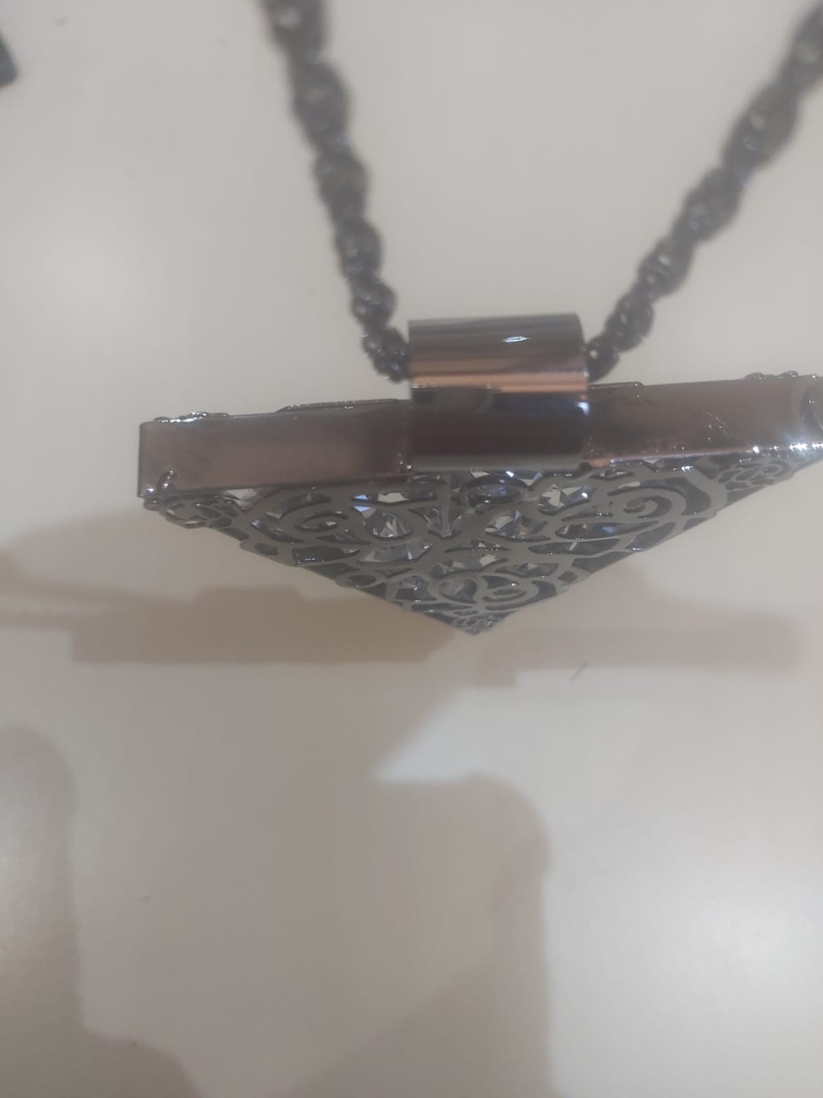 Ventage Silver Tone Filigree Triangle Pendant / Boho Gothic Necklace Women