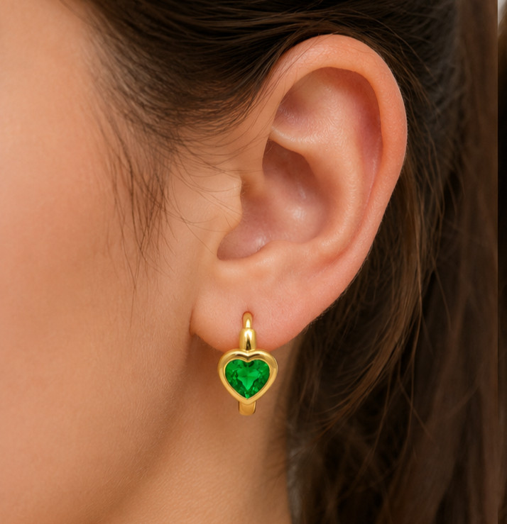 7ct Heart Simulated Emerald Stunning Star Hoop Earrings 14k Yellow Gold Plated