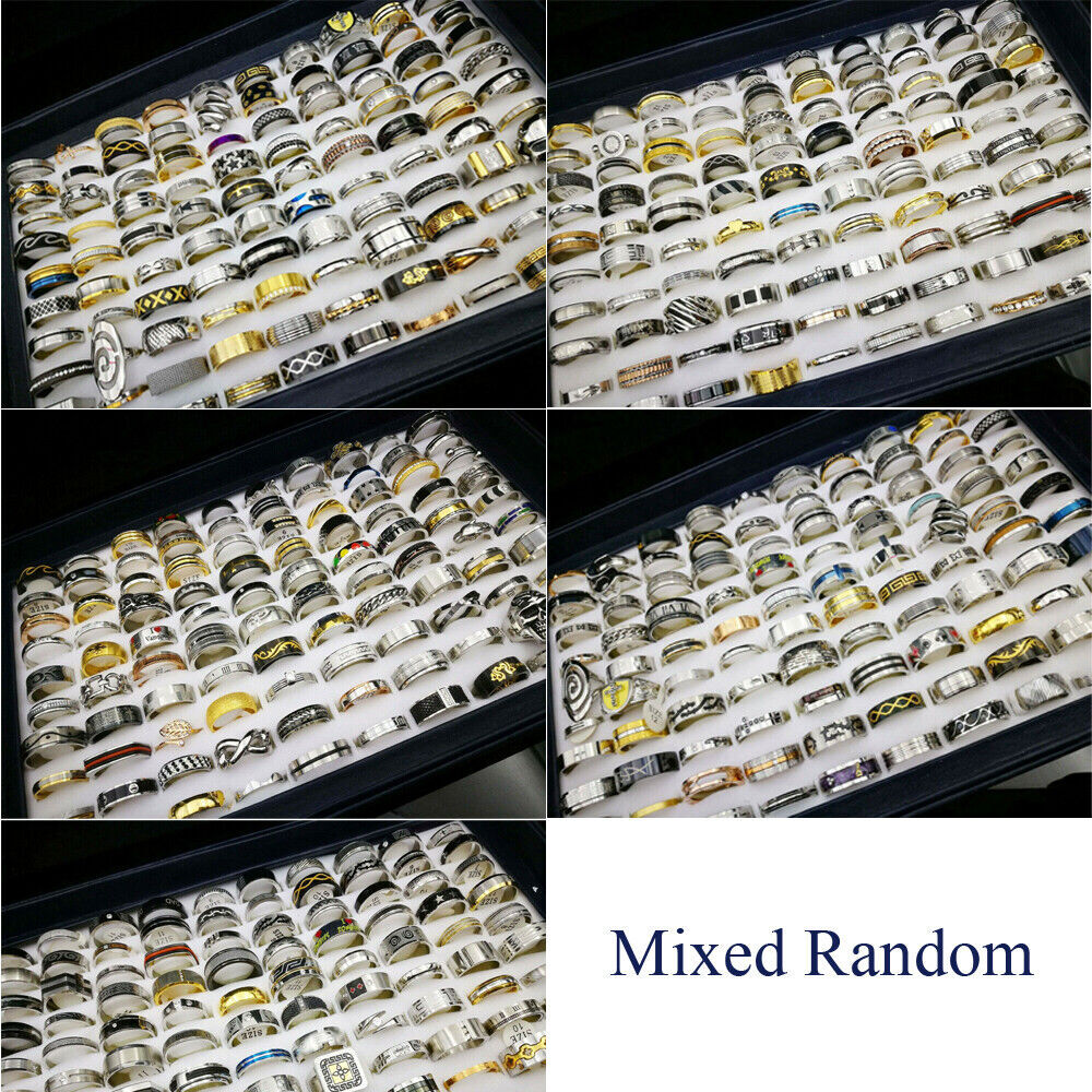 Wholesale 1-100pcs Bulk Lot Mixed Stainless Steel Rings Men’s Women’s Band Ring