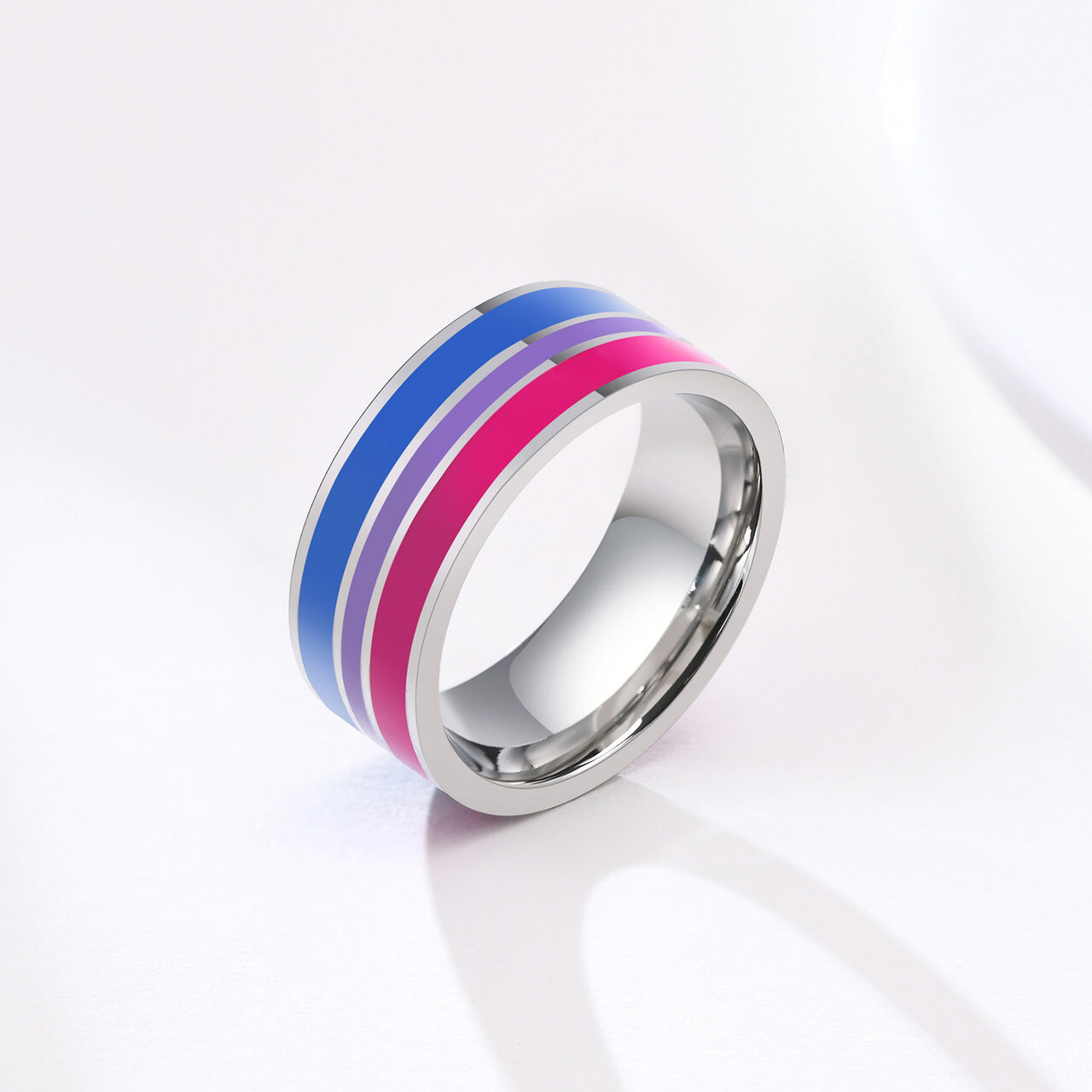 Pride Shack – Bi Pride Flag Stripes – Stainless Steel Enamel Ring Bisexual LGBTQ