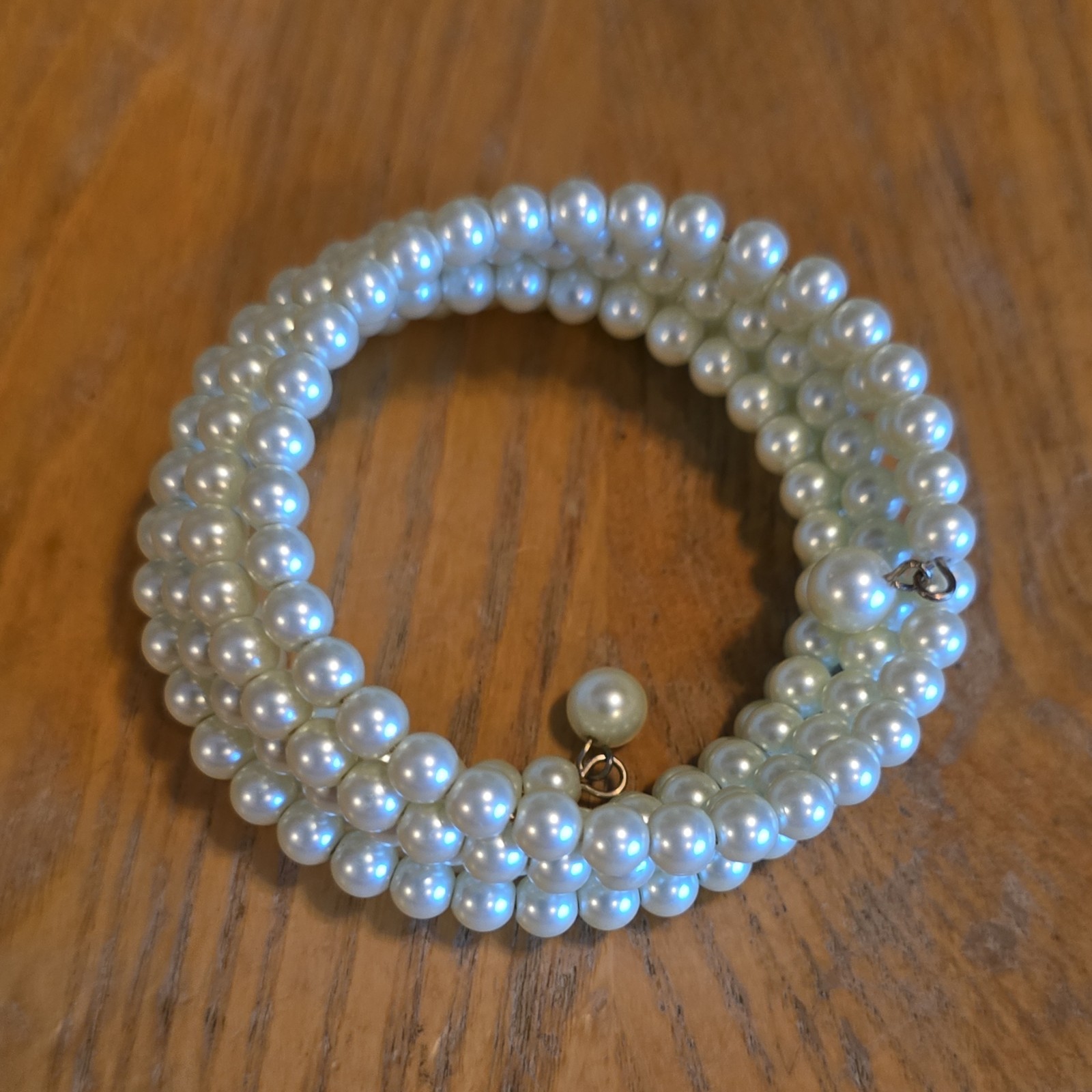 White Faux Pearl Multi-Strand Beaded Wrap Bracelet Hook Clasp Stackable