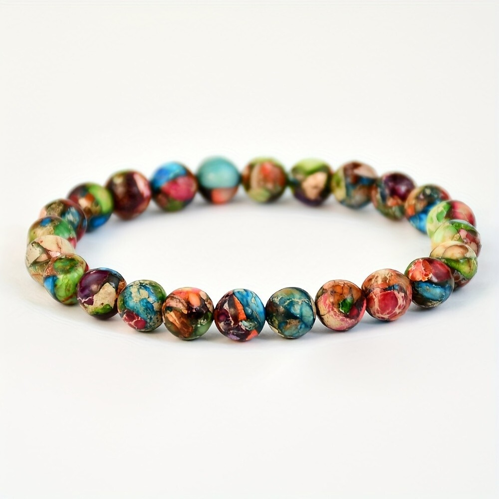 10mm Sea Sediment Jasper Stone Bracelet Healing Floral Gemstone Bracelet