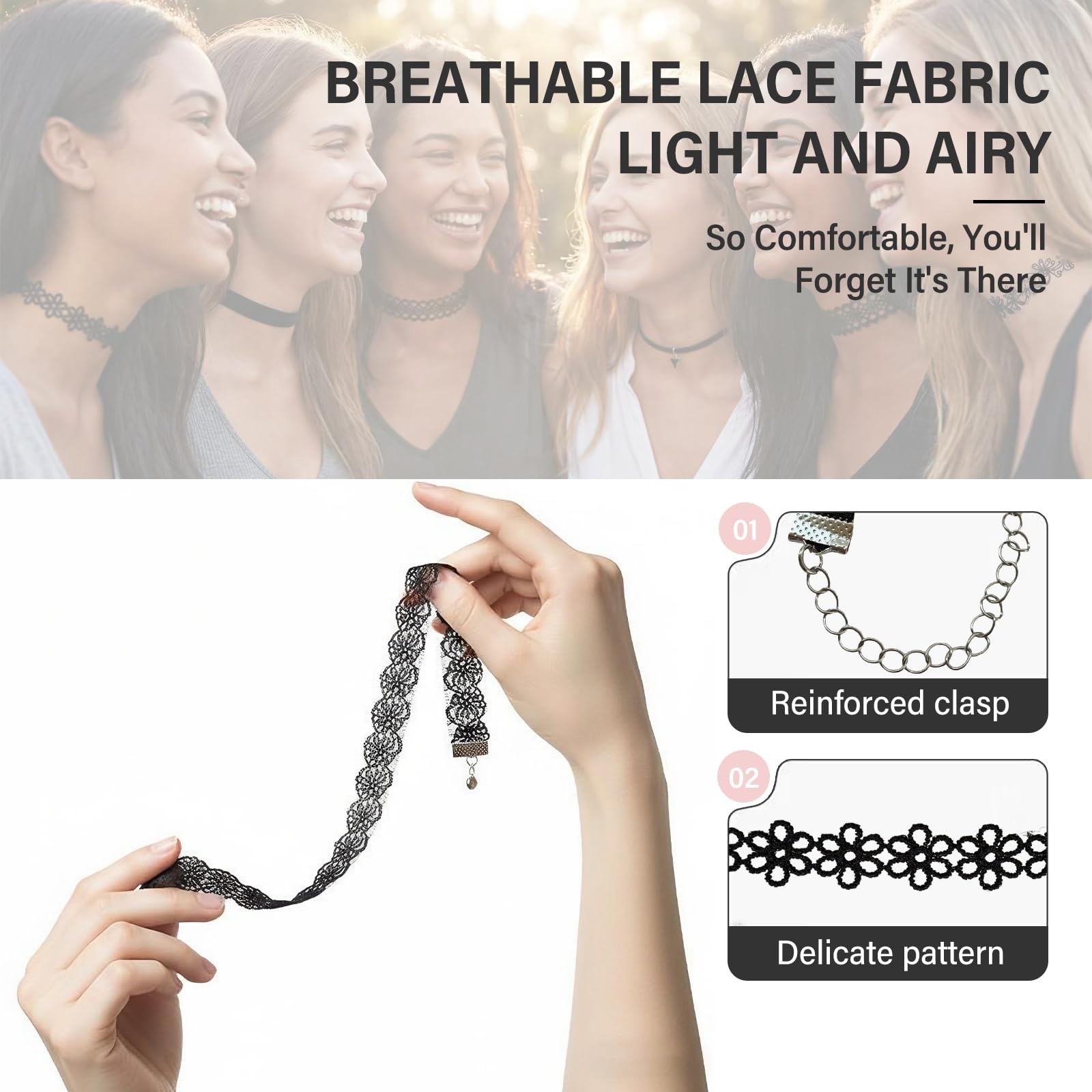 6 Pcs Black Choker Necklaces Black Velvet Choker Set Classic Gothic Tattoo La…